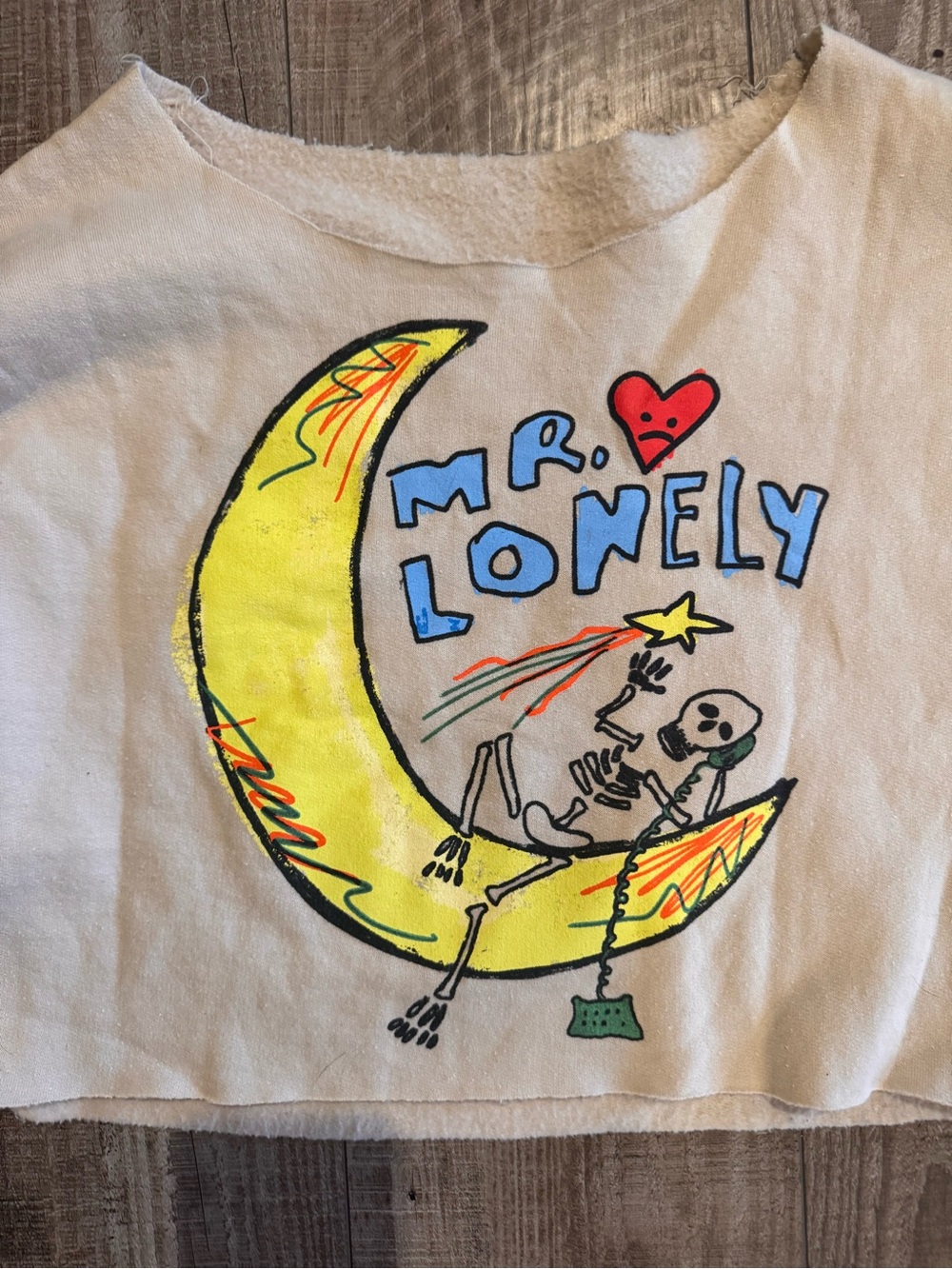 Mr. Lonely Moon Graphic Cropped Tee - Yellow, Blue, Red
